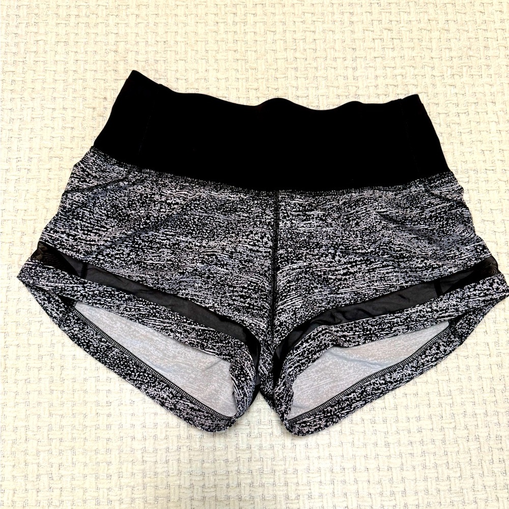 Lululemon Pace Perfect  women’s shorts, black and white with mesh stripe, size 4